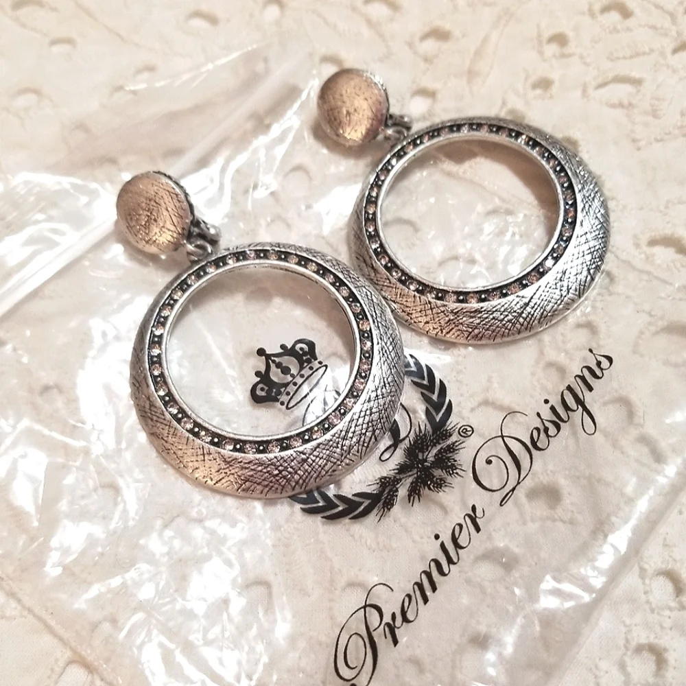 NEW Premier Designs Clip on Crystal Hoop Earrings
